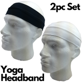 2pc Black & White Sports Headband Set - 8cm Elastic Stretch Hair Band (Yoga/Gym)