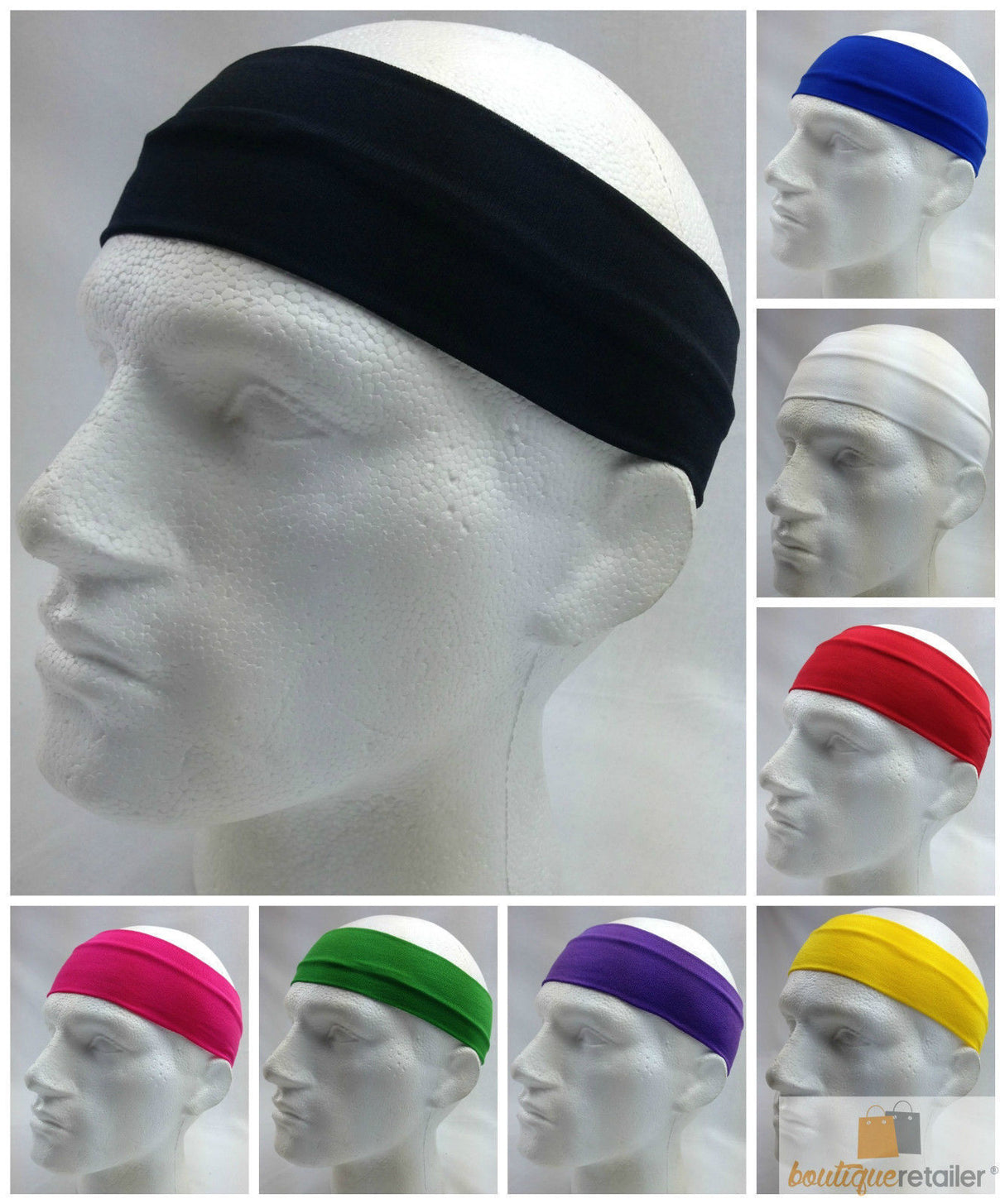 PLAIN HEADBAND Elastic Stretch Sports Yoga Hair Band Unisex 8cm Wide Wrap - Navy Blue
