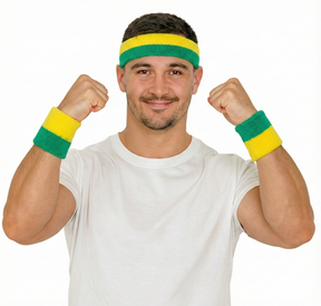 3pcs Green & Gold Headband & Wristband Set (2-Stripes) for Australia Day