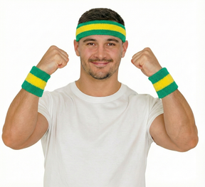 3pcs Green & Gold Headband & Wristband Set (3-Stripes) for Australia Day