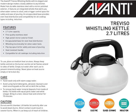 Avanti Treviso Stainless Steel Whistling Kettle - 2.7 Litre