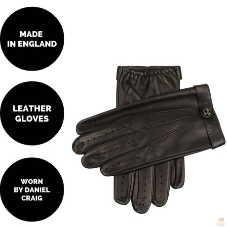 Dents Mens Unlined Leather Driving Gloves - Daniel Craig Spectre - Black (Made in England)