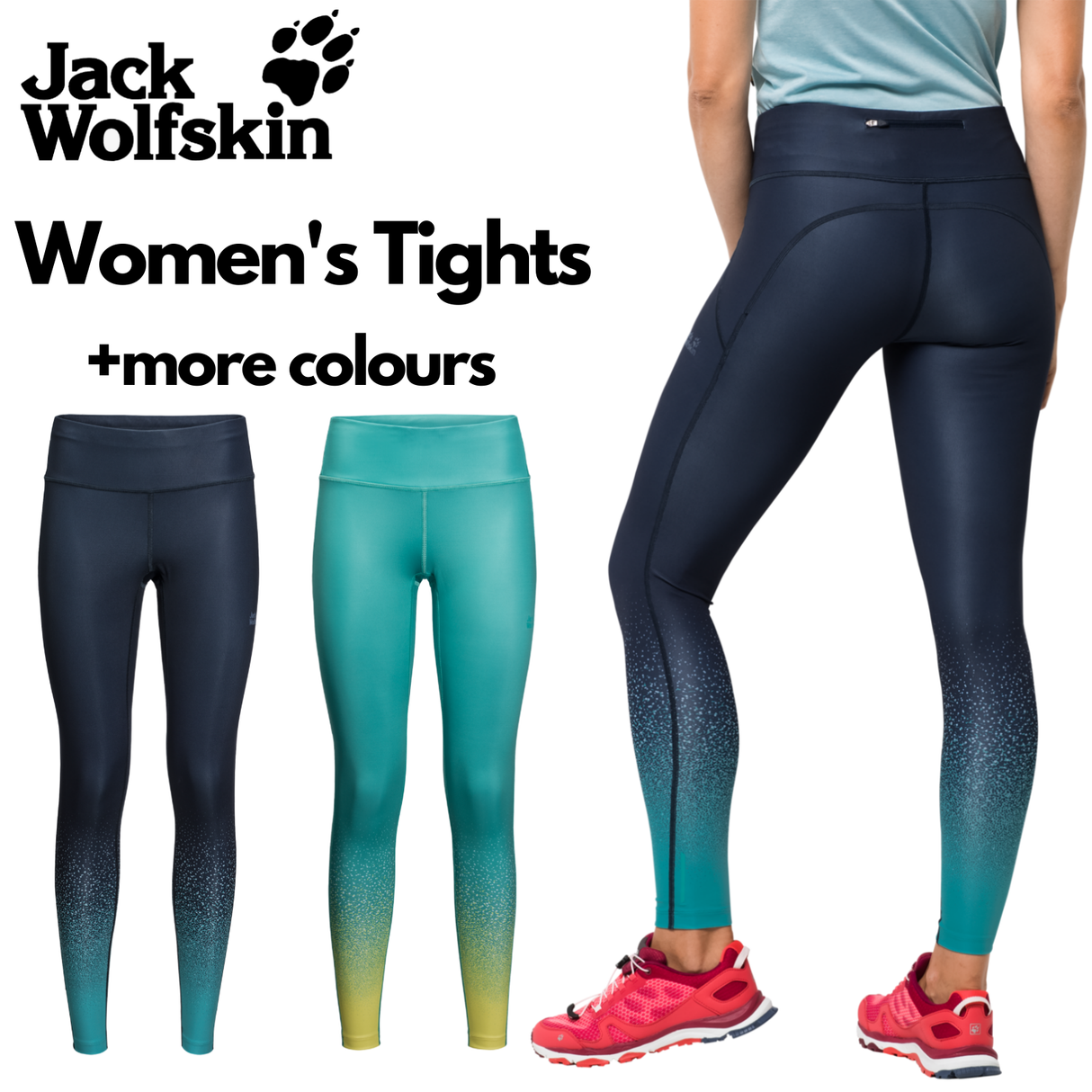 Jack Wolfskin Starry Night Womens Ladies Leggings Workout Gym Running Ladies - Aquamarine All Over