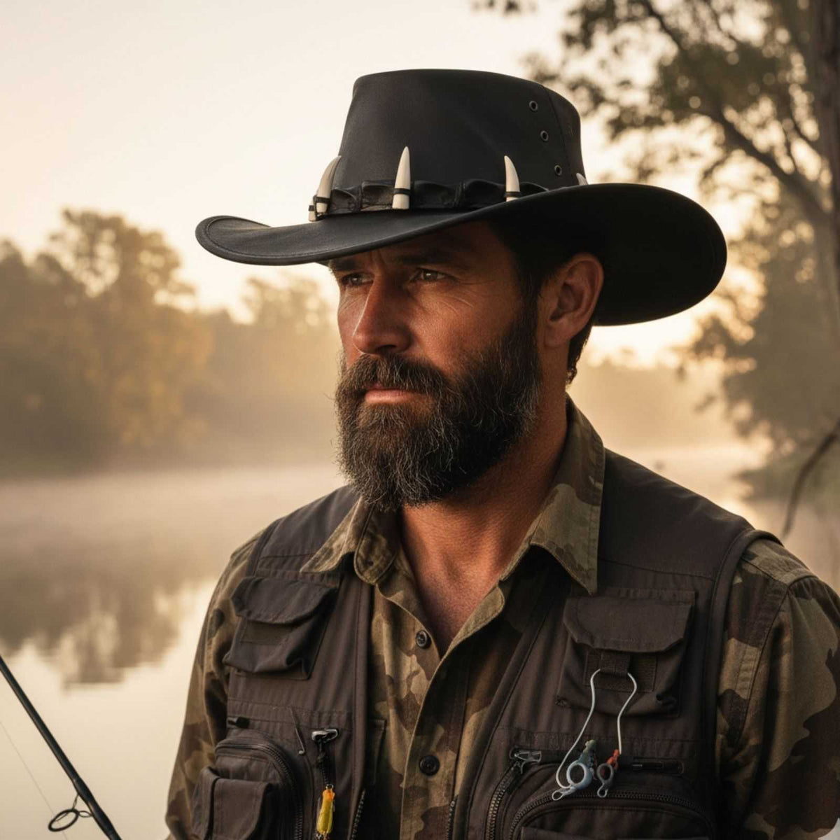 Jacaru 150 Ayers Croc Kangaroo Leather Hat - Crocodile Teeth Hatband Water Resistant & UPF 50+ (Made in Australia)