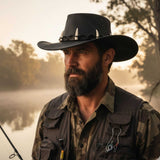 Jacaru 150 Ayers Croc Kangaroo Leather Hat - Crocodile Teeth Hatband Water Resistant & UPF 50+ (Made in Australia)