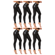 6x Adult Black Metallic Leggings Bulk Pack - Shiny Neon Pants for Dance Costume/80s Retro Party