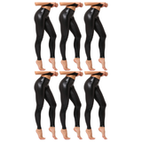 6x Adult Black Metallic Leggings Bulk Pack - Shiny Neon Pants for Dance Costume/80s Retro Party