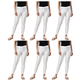 6x Adult White Metallic Leggings Bulk Pack - Shiny Neon Pants for Dance Costume/80s Retro Party