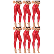6x Adult Red Metallic Leggings Bulk Pack - Shiny Neon Pants for Dance Costume/80s Retro Party