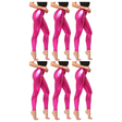 6x Adult Hot Pink Metallic Leggings Bulk Pack - Shiny Neon Pants for Dance Costume/80s Retro Party