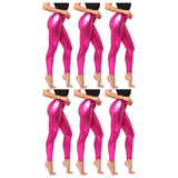 6x Adult Hot Pink Metallic Leggings Bulk Pack - Shiny Neon Pants for Dance Costume/80s Retro Party