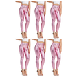 6x Adult Pink Metallic Leggings Bulk Pack - Shiny Neon Pants for Dance Costume/80s Retro Party