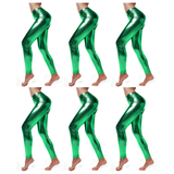 6x Adult Green Metallic Leggings Bulk Pack - Shiny Neon Pants for Dance Costume/80s Retro Party