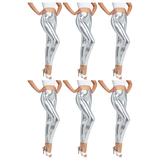 6x Adult Silver Metallic Leggings Bulk Pack - Shiny Neon Pants for Dance Costume/80s Retro Party