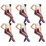 6x Adult Rainbow Metallic Leggings Bulk Pack - Shiny Neon Pants for Dance Costume/80s Retro Party