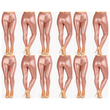 6x Adult Rose Gold Metallic Leggings Bulk Pack - Shiny Neon Pants for Dance Costume/80s Retro Party
