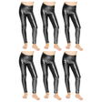 6x Kids Black Metallic Leggings Bulk Pack - Shiny Neon Pants for Childrens Dance Costume/80s Retro Party