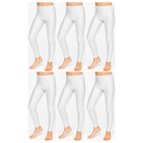 6x Kids White Metallic Leggings Bulk Pack - Shiny Neon Pants for Childrens Dance Costume/80s Retro Party