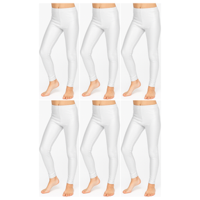 6x Kids White Metallic Leggings Bulk Pack - Shiny Neon Pants for Childrens Dance Costume/80s Retro Party