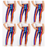 6x Kids Rainbow Metallic Leggings Bulk Pack - Shiny Neon Pants for Childrens Dance Costume/80s Retro Party