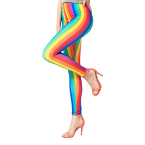 Womens Rainbow Stripe Leggings Party Costume Dress Up Pants Bottoms - One Size