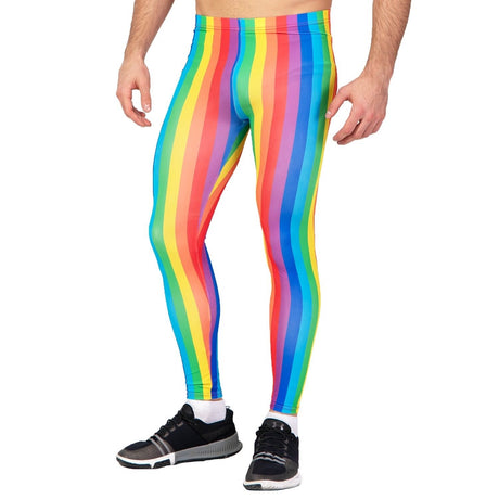 Mens Rainbow Stripe Leggings Party Costume Dress Up Pants Bottoms - One Size