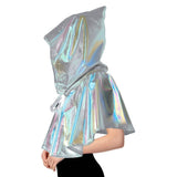 Adult Silver Metallic Cape - Mini Iridescent Hooded Costume for Halloween/Fancy Dress