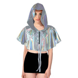 Adult Silver Metallic Cape - Mini Iridescent Hooded Costume for Halloween/Fancy Dress