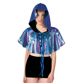 Adult Blue/Purple Metallic Cape - Mini Iridescent Hooded Costume for Halloween/Fancy Dress