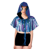Adult Blue/Purple Metallic Cape - Mini Iridescent Hooded Costume for Halloween/Fancy Dress