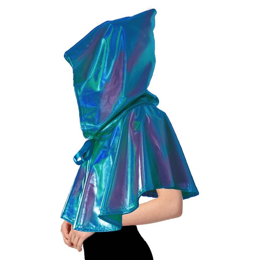 Adult Blue/Purple Metallic Cape - Mini Iridescent Hooded Costume for Halloween/Fancy Dress