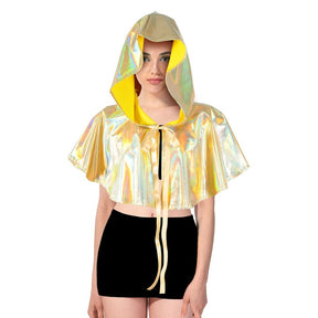Adult Gold/Yellow Metallic Cape - Mini Iridescent Hooded Costume for Halloween/Fancy Dress