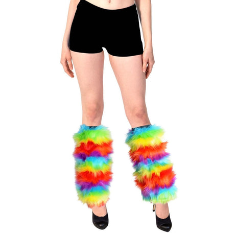 6 Pairs Fluffy Rainbow Leg Warmers Bulk Pack for Gay Pride/LBGTQ+ Party
