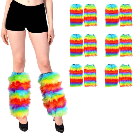 6 Pairs Fluffy Rainbow Leg Warmers Bulk Pack for Gay Pride/LBGTQ+ Party