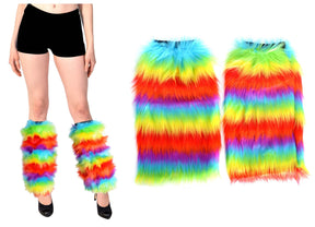 Fluffy Rainbow Leg Warmers for Gay Pride/LBGTQ+ Party