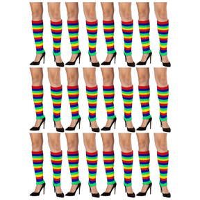 12 Pair Rainbow Ribbed Knitted Leg Warmers Bulk Pack - Womens Dance Costume/80s Party