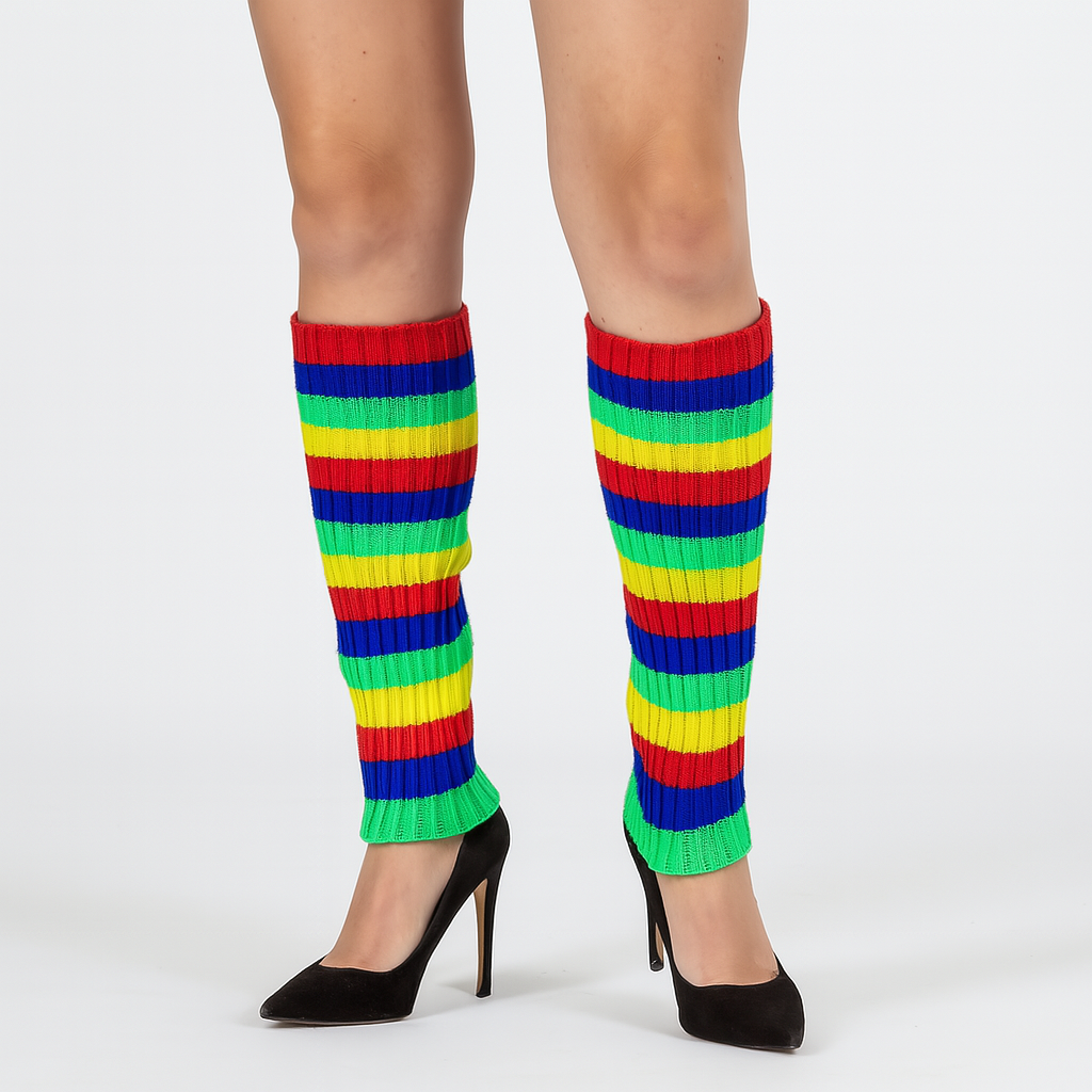 1 Pair Rainbow Ribbed Knitted Stockings - Womens Dance Costume/80s Party