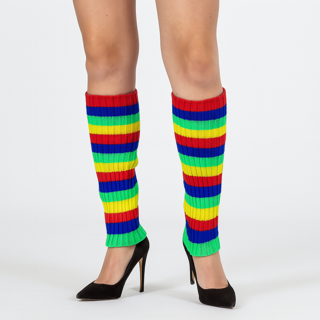 1 Pair Rainbow Ribbed Knitted Stockings - Womens Dance Costume/80s Party