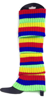 RAINBOW LEG WARMERS Stocking Ribbed High Knitted Socks Chunky Dance 80s Party - Rainbow