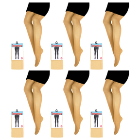 6x Beige Pantyhose Tights Bulk Pack - Womens Stockings Hosiery (One Size)