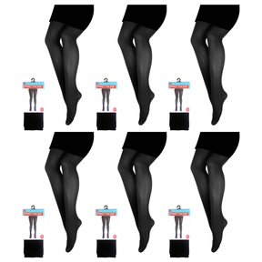 6x Black Pantyhose Tights Bulk Pack - Womens Stockings Hosiery (One Size)