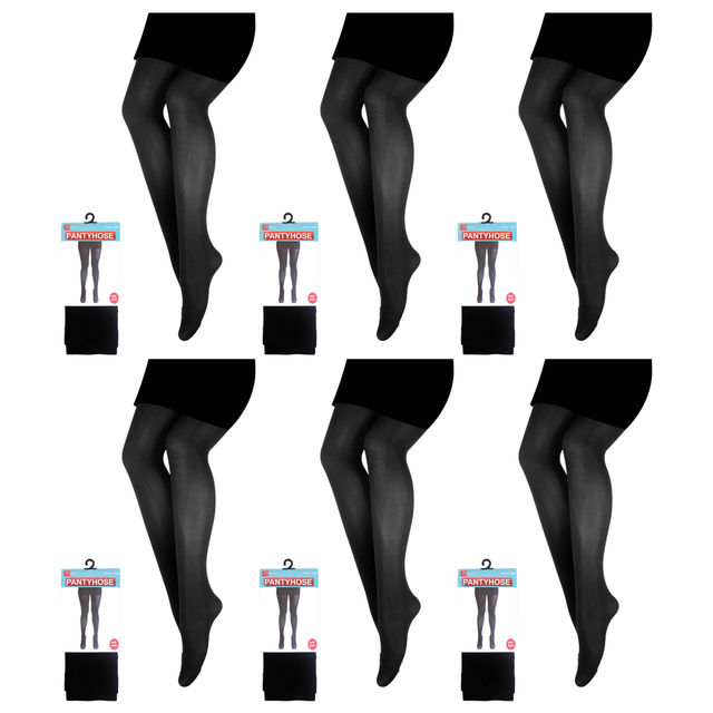 6x Black Pantyhose Tights Bulk Pack - Womens Stockings Hosiery (One Size)