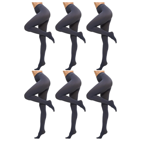 6x Grey Pantyhose Tights Bulk Pack - Womens Stockings Hosiery (One Size)
