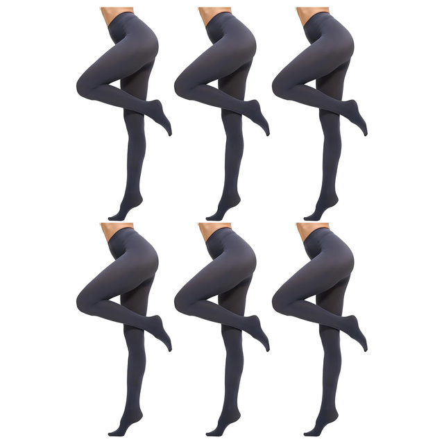 6x Grey Pantyhose Tights Bulk Pack - Womens Stockings Hosiery (One Size)