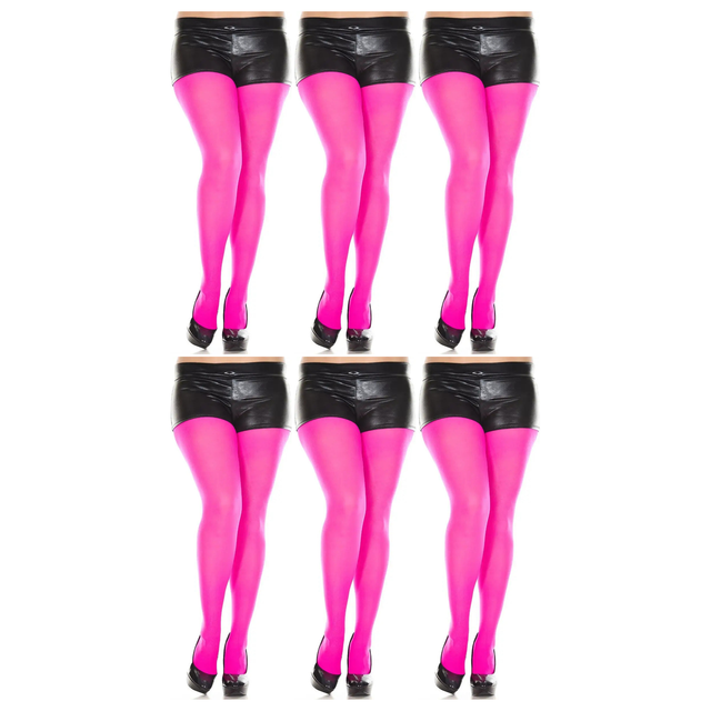6x Hot Pink Pantyhose Tights Bulk Pack - Womens Stockings Hosiery (One Size)