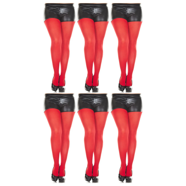 6x Red Pantyhose Tights Bulk Pack - Womens Stockings Hosiery (One Size)