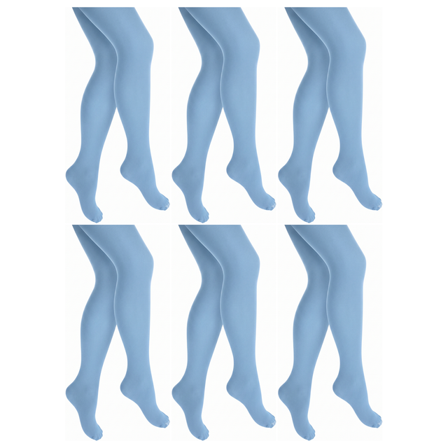 6x Sky Blue Pantyhose Tights Bulk Pack - Womens Stockings Hosiery (One Size)