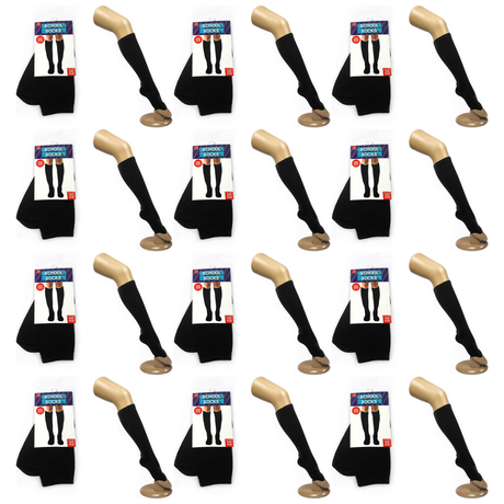 12 Pair Plain Black Knee High School Socks Bulk Pack - Cotton for Girls/Boys (One Size Fits Most)