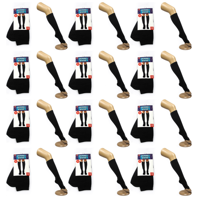 12 Pair Plain Black Knee High School Socks Bulk Pack - Cotton for Girls/Boys (One Size Fits Most)