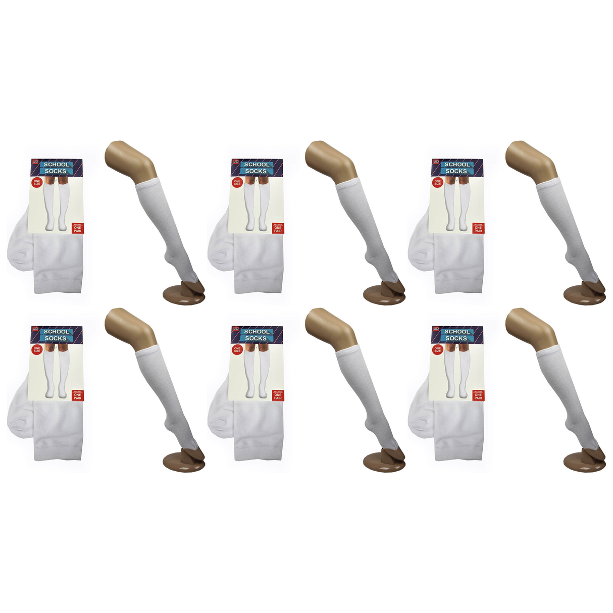 6 Pair Plain White Knee High School Socks Bulk Pack - Cotton for Girls/Boys (One Size Fits Most)